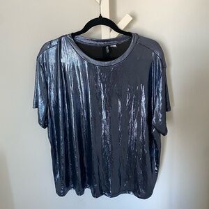 H&M Metallic Silver Short Sleeve Top